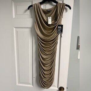 Express Metallic Gold Shimmer Ruched Drape Bodycon Dress Xsmall NWT